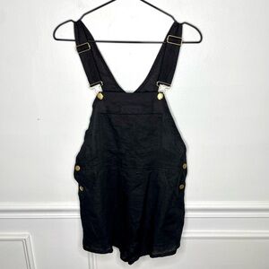 SSO by Danielle Linen Overall Shorts in Black Womens Small